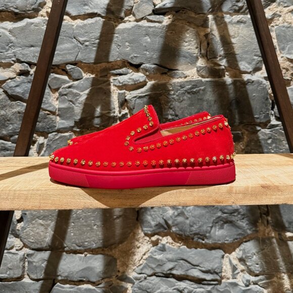 Christian Louboutin Red Suede Pik Boat Spike Slip-on Sneakers - Picture 4 of 10